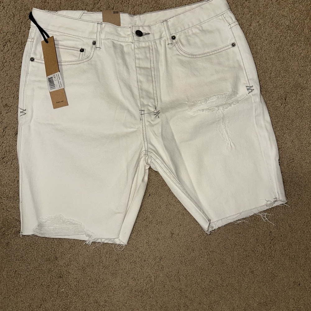 Ksubi White Jean Shorts with Raw Hem and Mid-Thigh Length